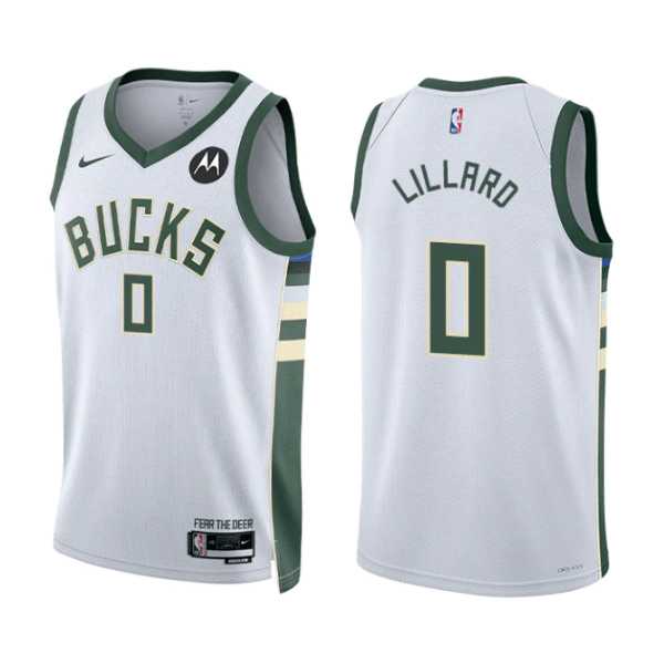 Men's Milwaukee Bucks #0 Damian Lillard White Stitched Basketball Jersey Dzhi